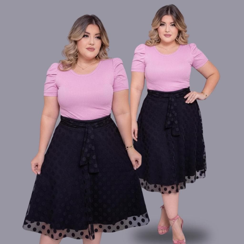 Saia Midi Em Tule Forrado Com Malha Canelado Com Laço Moda Evangélica Feminina