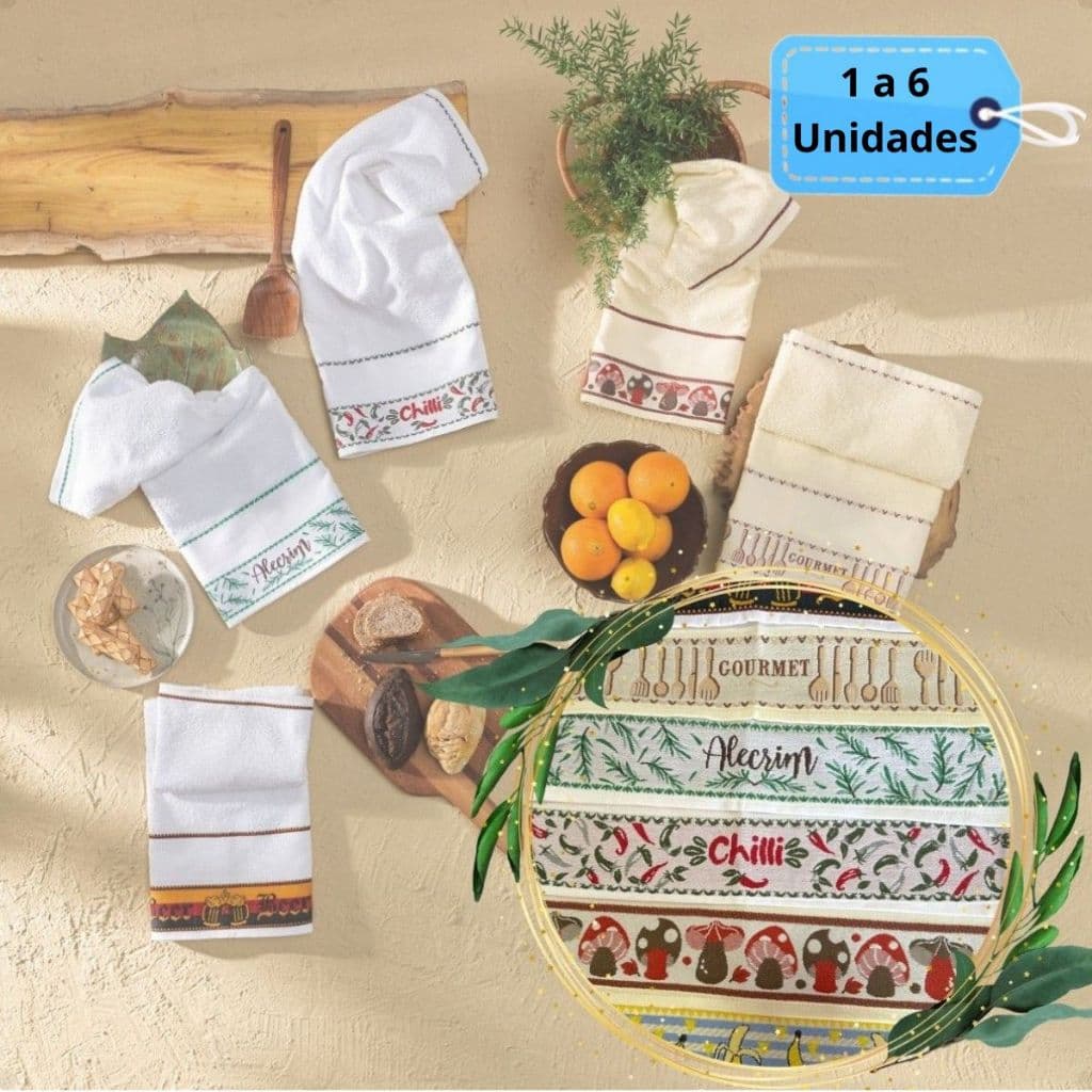 Kit Pano De Prato Copa Atoalhado Premium Felpudo Estampa Sortida Algodão - 1 até 6 Unidades