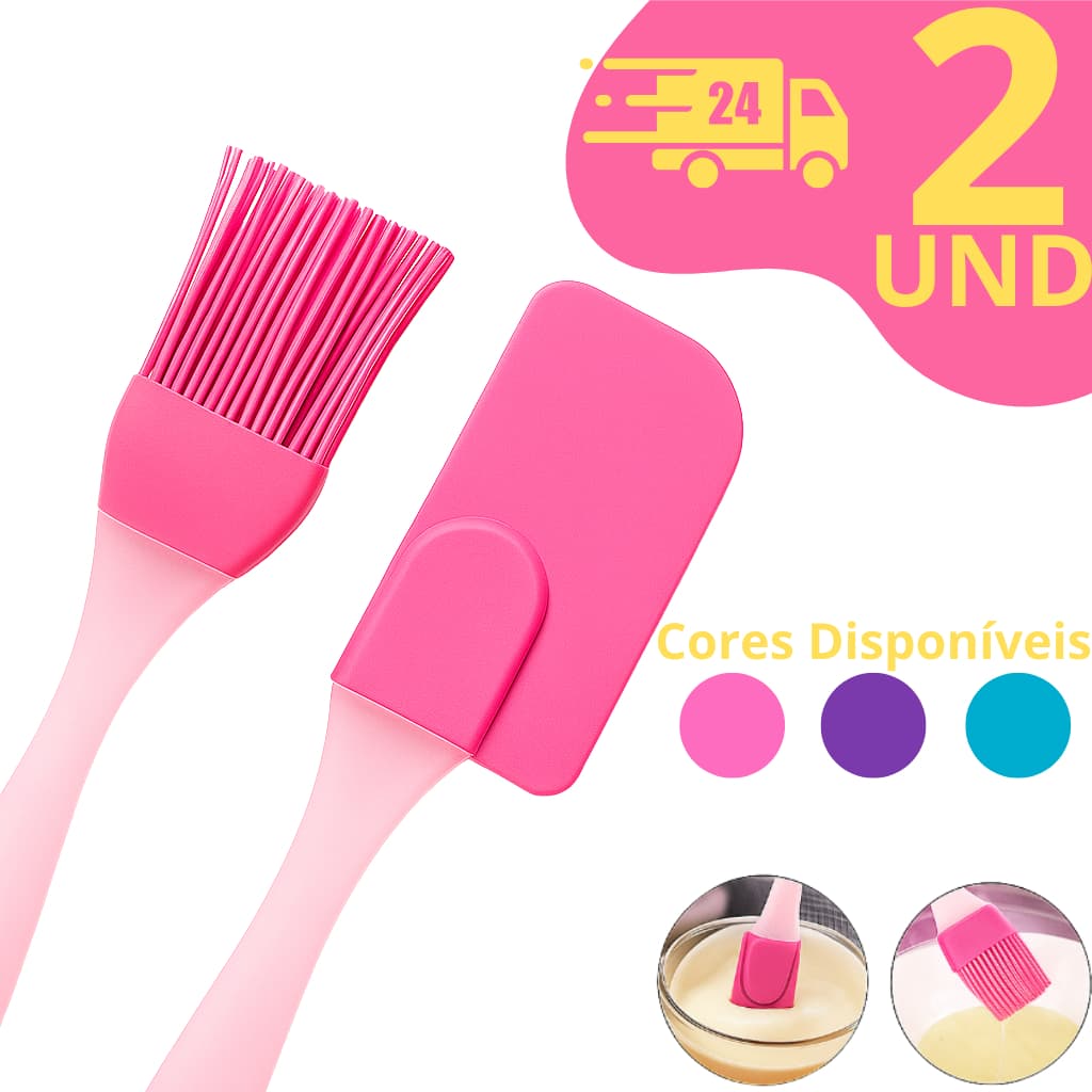 Jogo de Cozinha Silicone Kit 2 Peças de Espátula e Pincel Jogo Confeitaria Multiuso Culinário