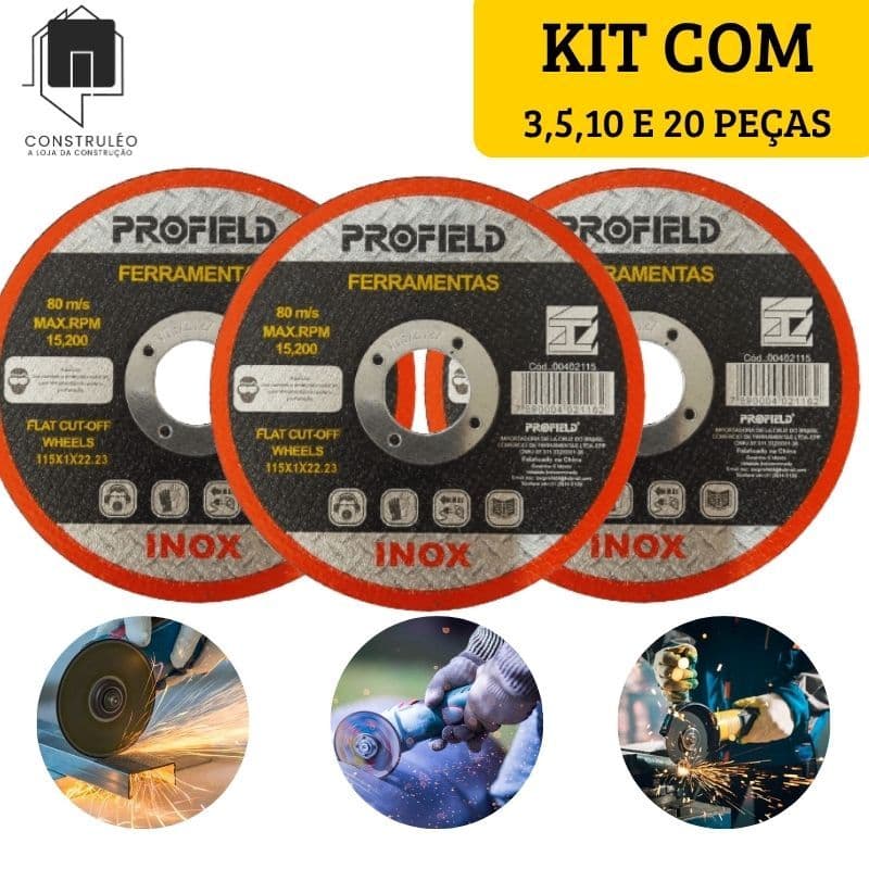 Kit Disco de Corte Fino Golfield 115 x 1mm x 22mm – Inox, Ferro e Aço | Esmerilhadeira