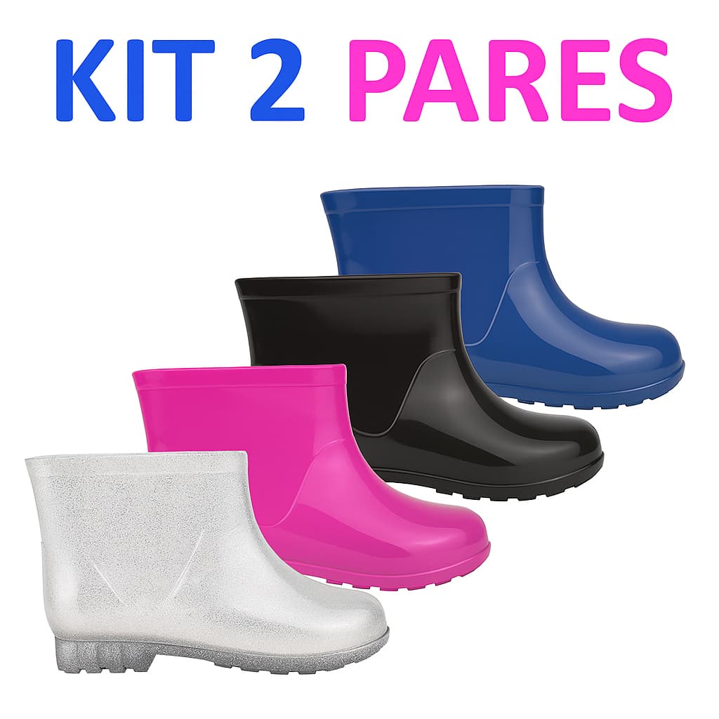Kit Galocha Infantil Feminina Bota de Chuva Masculina Impermeável Confortável Macia Antiderrapante