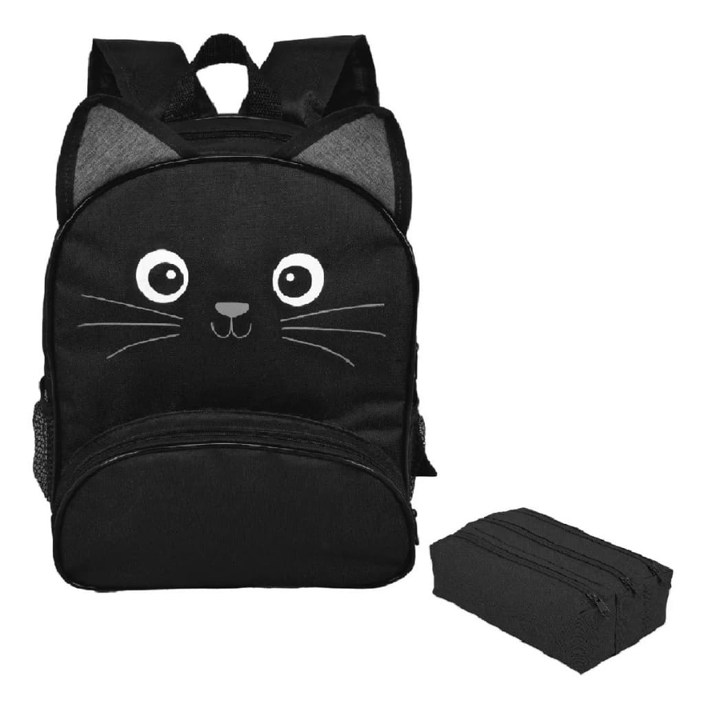 Kit Mochila Infantil Gatinho 12L  + Estojo Triplo Escolar Confortável Resisente Menino Menina
