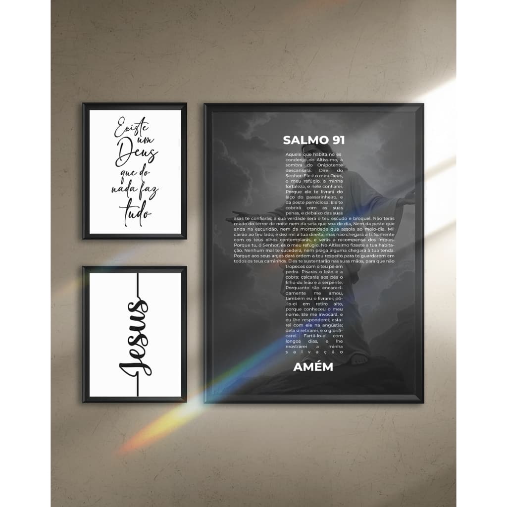 Kit 3 Quadros Mosaico Grandes Religiosos Jesus, Leão para Casa, Sala, Quarto, Escritório