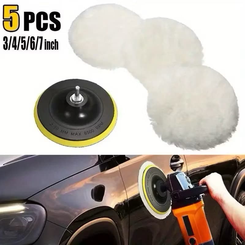 Kit Boina Lã Polimento Automotivo 5 Polegadas Com Suporte Velcro Para Politriz Furadeira e Parafusadeira
