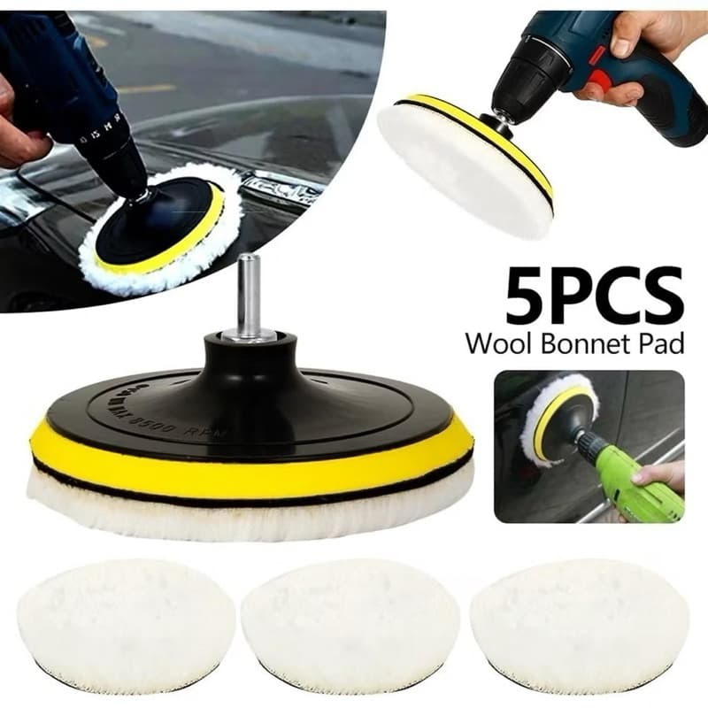 Kit Boina de Lã Polimento Com Suporte Velcro Para Politriz Furadeira e Parafusadeira Automotivo 125mm 5 Polegadas