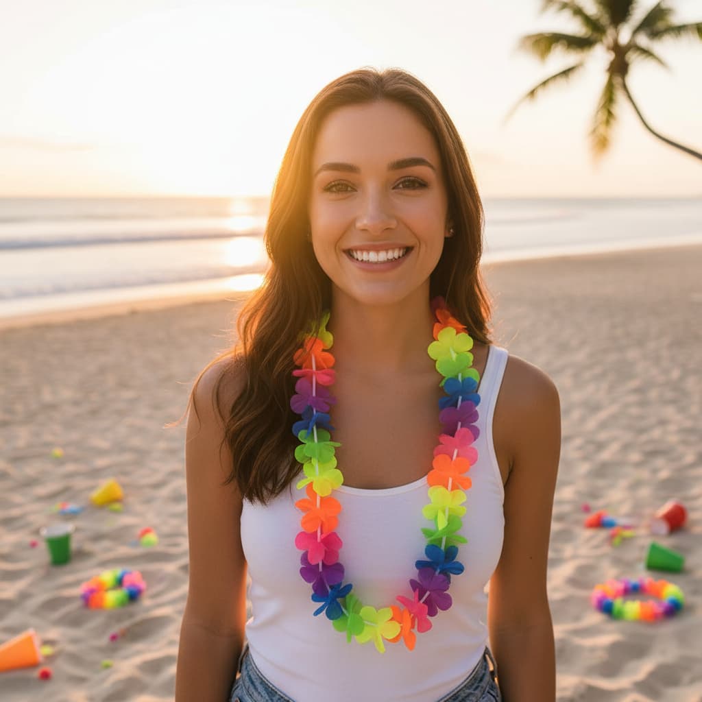 Kit Colar Havaiano de Flores em Tecido – 12 a 36 unid. – Carnaval, Festa, Luau e Fantasia
