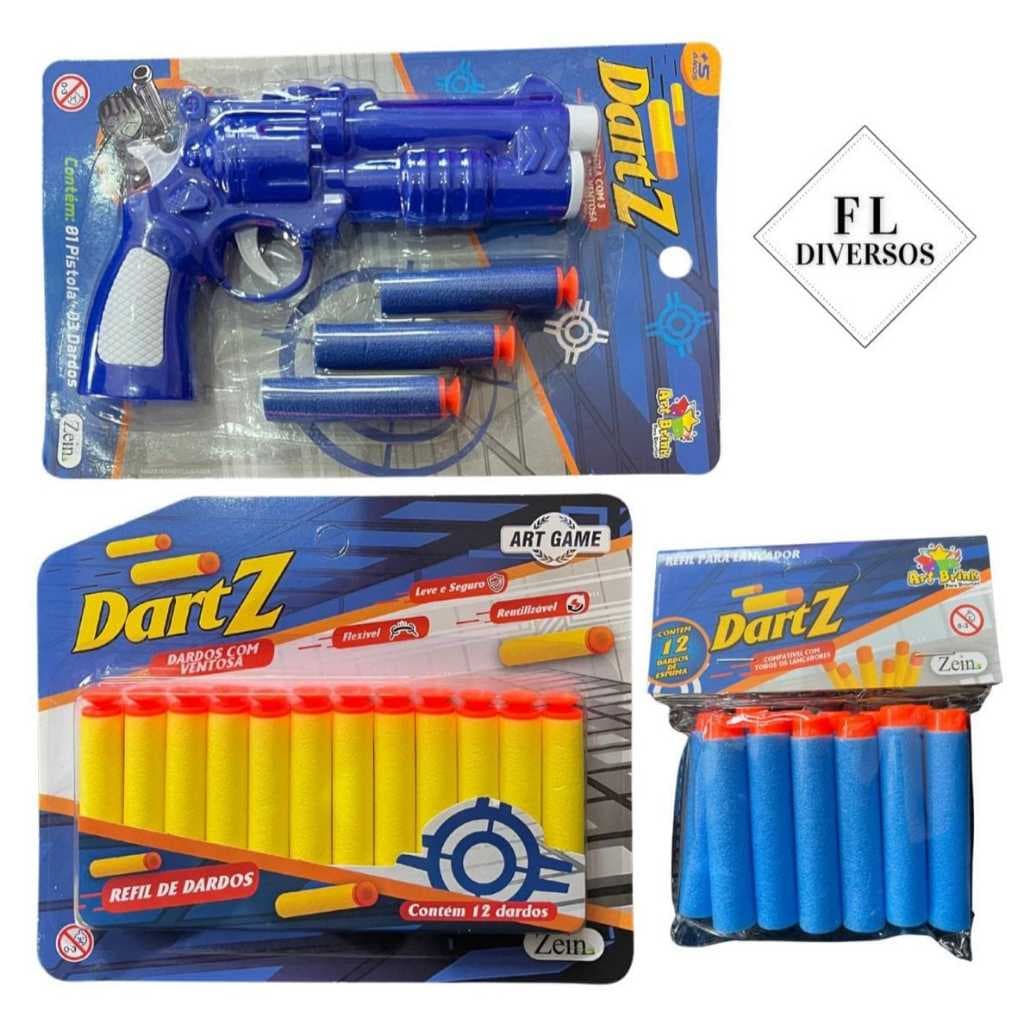 Kit Lança Dardo Revolver De Brinquedo Com Munição Reutilizável Refil