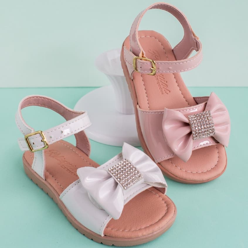 Sandália Feminina Infantil Menina Laço Brilho Strass Delicada Antiderrapante Original Promoção