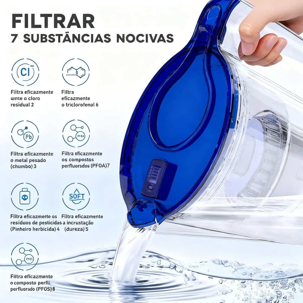 Jarra Purificadora de Água com Filtro Portátil para Casa 2,5L