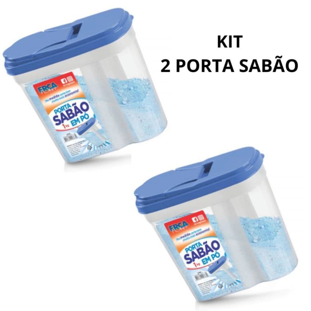 Kit 2 Porta Sabão em Pó com Tampa Multiuso Plástico Prático Resistente Organização Lavanderia Cores Sortidas