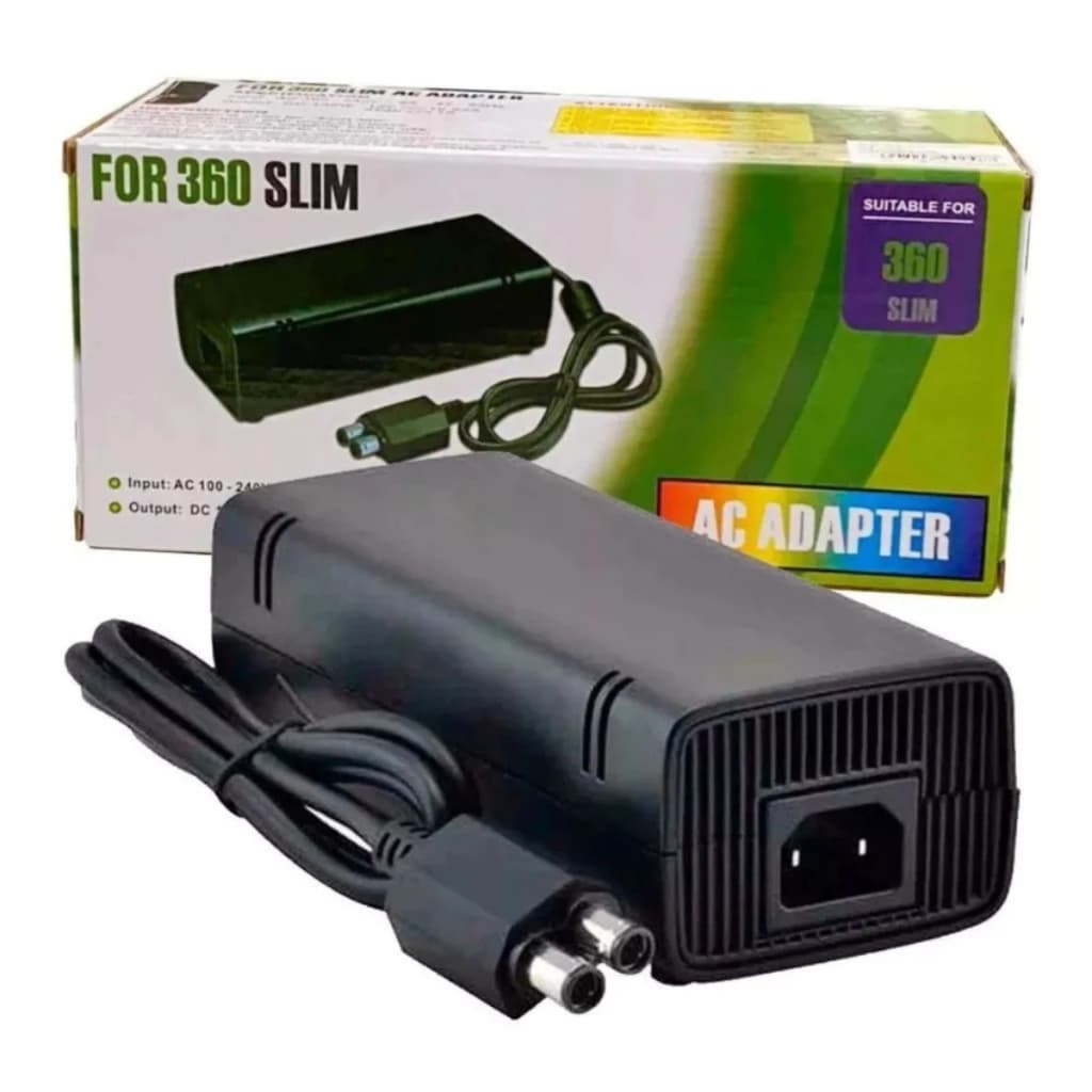 Fonte de Alimentação Bivolt para Xbox 360 Slim 2 Pinos + Cabo de Força