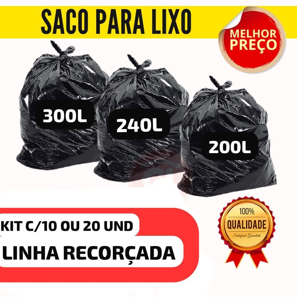Saco de Lixo Prasak 200L 240L 300L – Super Reforçado | Kit com 10 ou 20 Unidades