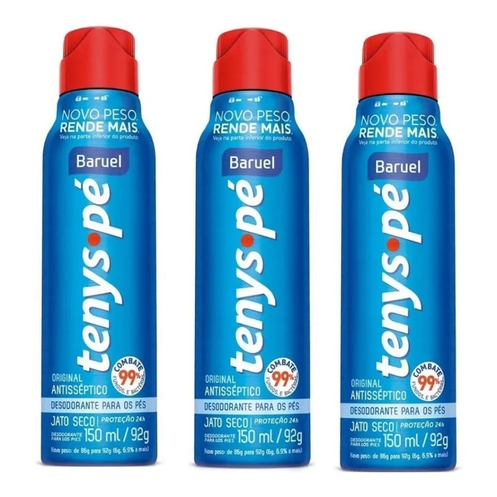 Kit 3 Talco Tenys Pe Baruel Jato Seco Antiodor Chule
