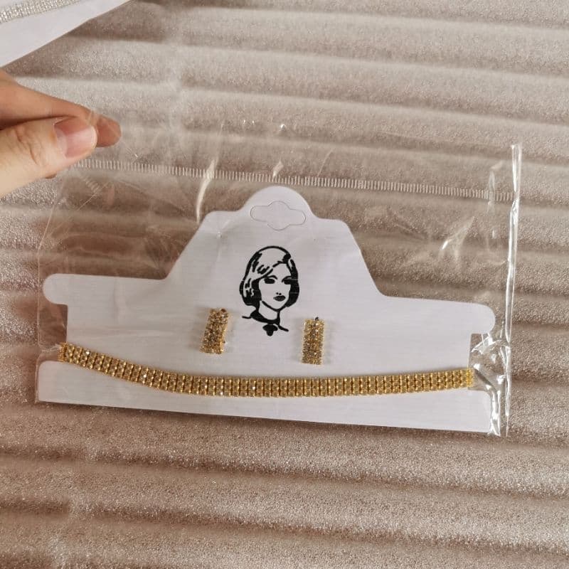 ✨Conjunto Choker com Brincos de Strass Bijuteria Fina Feminina, Festa, Casamento Colar Luxo Dourado ou Prateado C210030