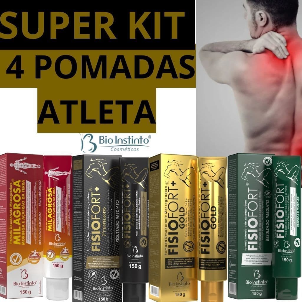 Kit 4 Pomadas Massageadoras 150g - BioInstinto Fisiofort Gold Milagrosa Fisiofort + fisiofort Premium