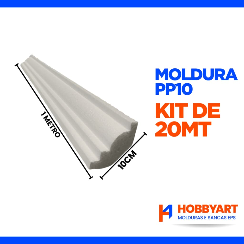 Moldura Teto Isopor EPS Sanca Roda Forro roda teto Kit 20 metros 10 cm de face Modelo - PP10BIG