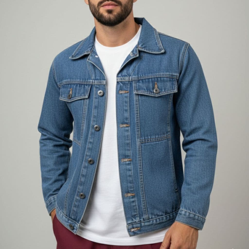 Jaqueta Masculina Jeans Manga Longa de Botões