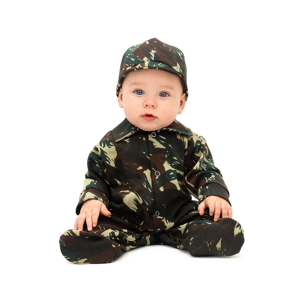 Macacão de Bebê Camuflado Com Boné - Unissex