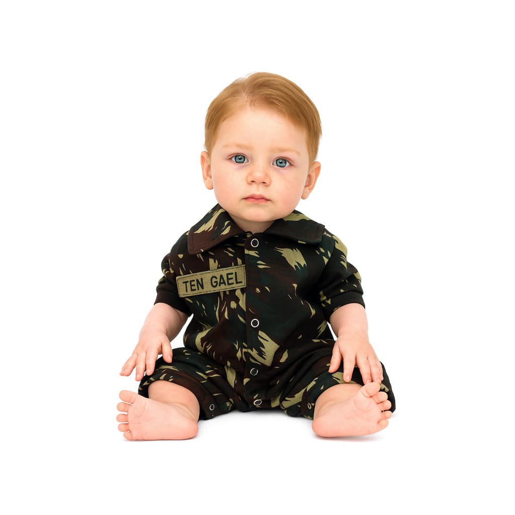 Macacão Curto Camuflado Personalizado Para Bebê - Unissex