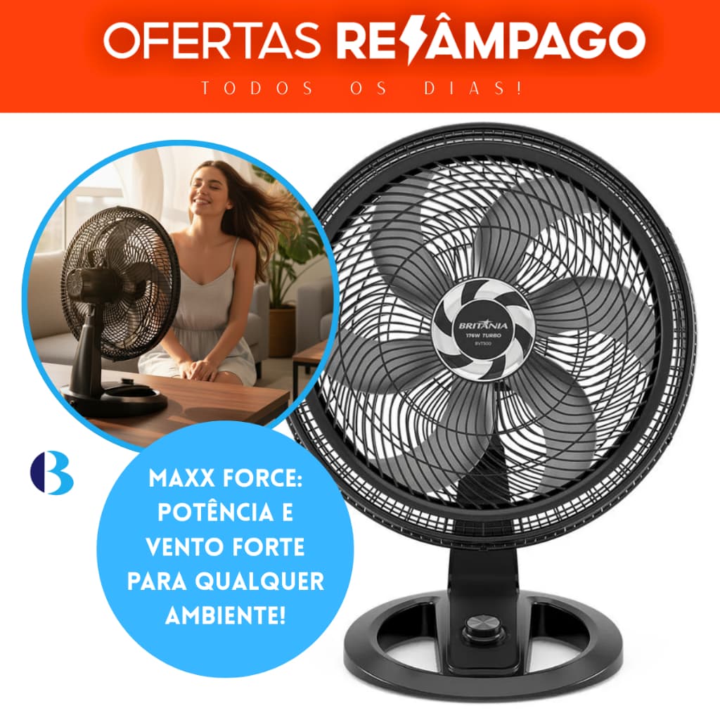 Britânia BVT500 Ventilador 2 em 1 40cm 176W - Use Na Mesa Ou No Chão, Para Dias Quentes do Verão!