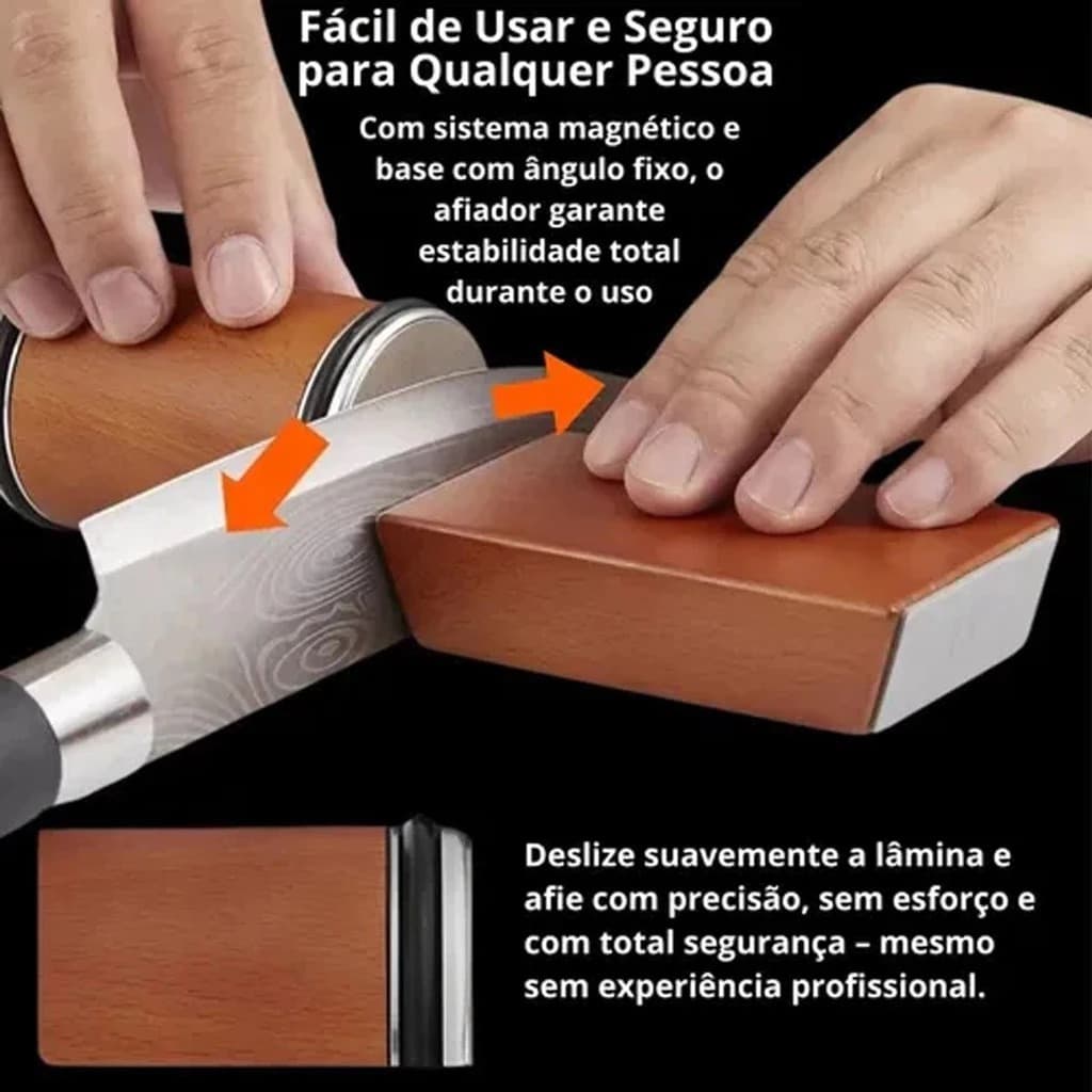 Kit Afiador de Facas Profissional Magnético Amolador Diamantado Ângulo de 15 e 20 Graus Cozinha Ref: RL-02