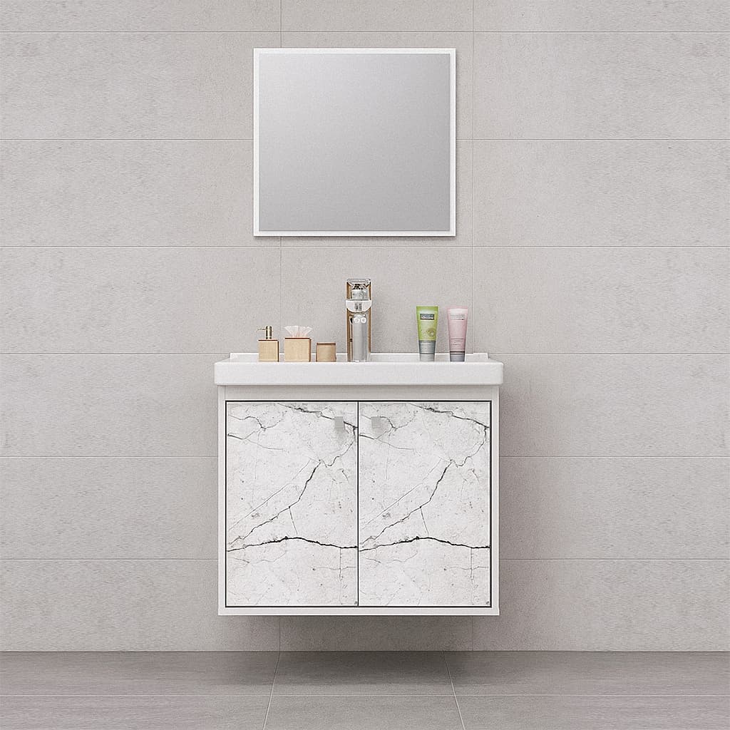 Kit Gabinete para Banheiro 50cm MDF com Cuba + Espelheira