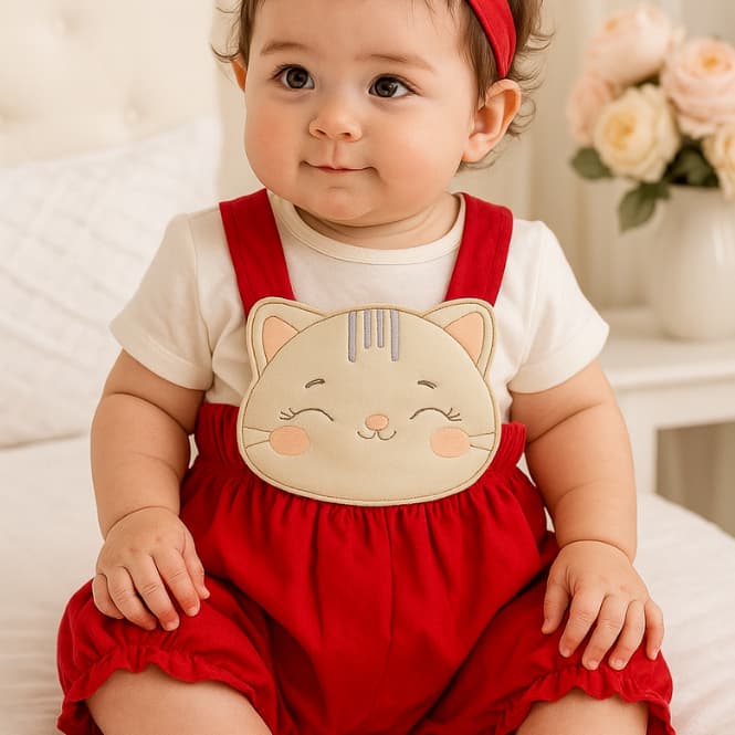 Conjunto Jardineira + Body Infantil Baby Feminina Algodão
