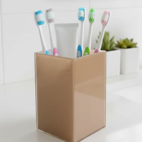Porta Escova de Dente Maquiagem Algodão Vidro Elegante Dourado Preto Branco Banheiro Lavabo