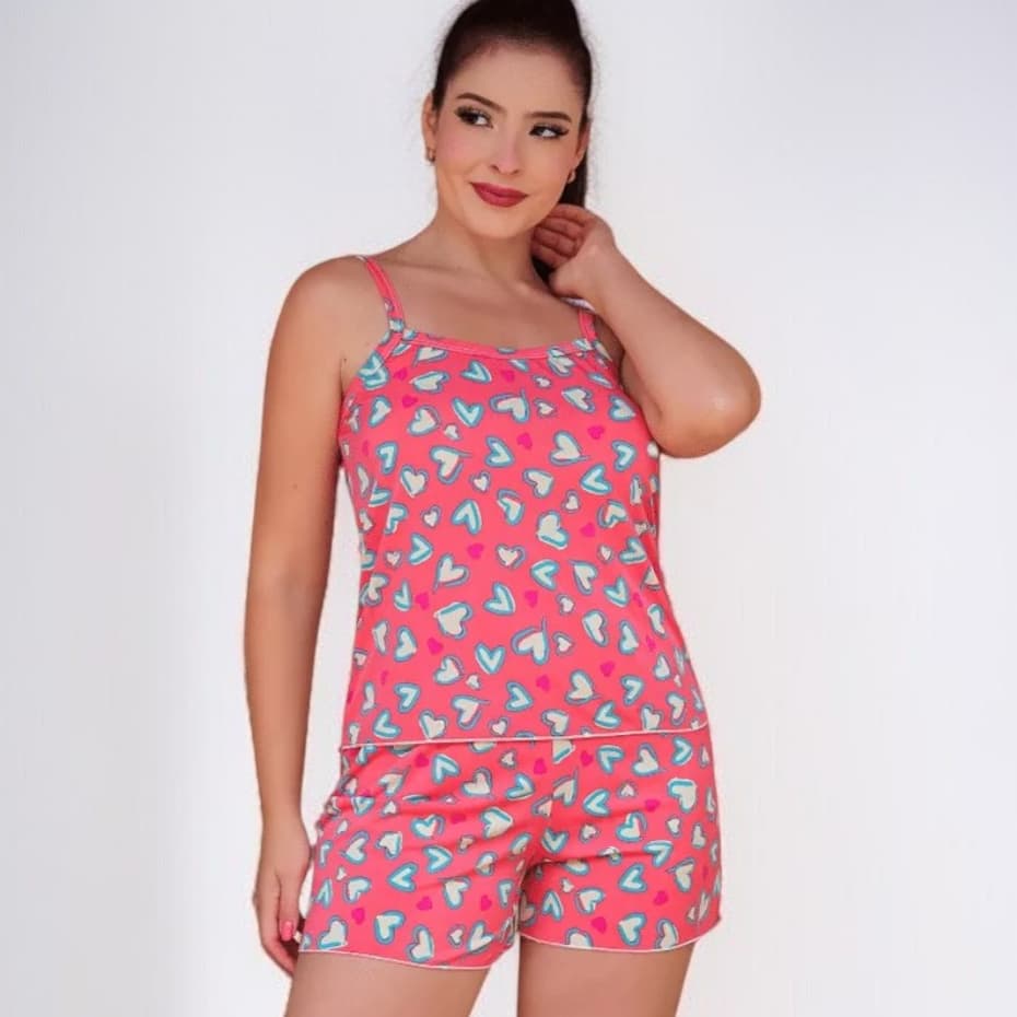 Short Doll de Liganete Premium Estampado Pijama Feminino Blusa e Short Feminino Verão Confortável