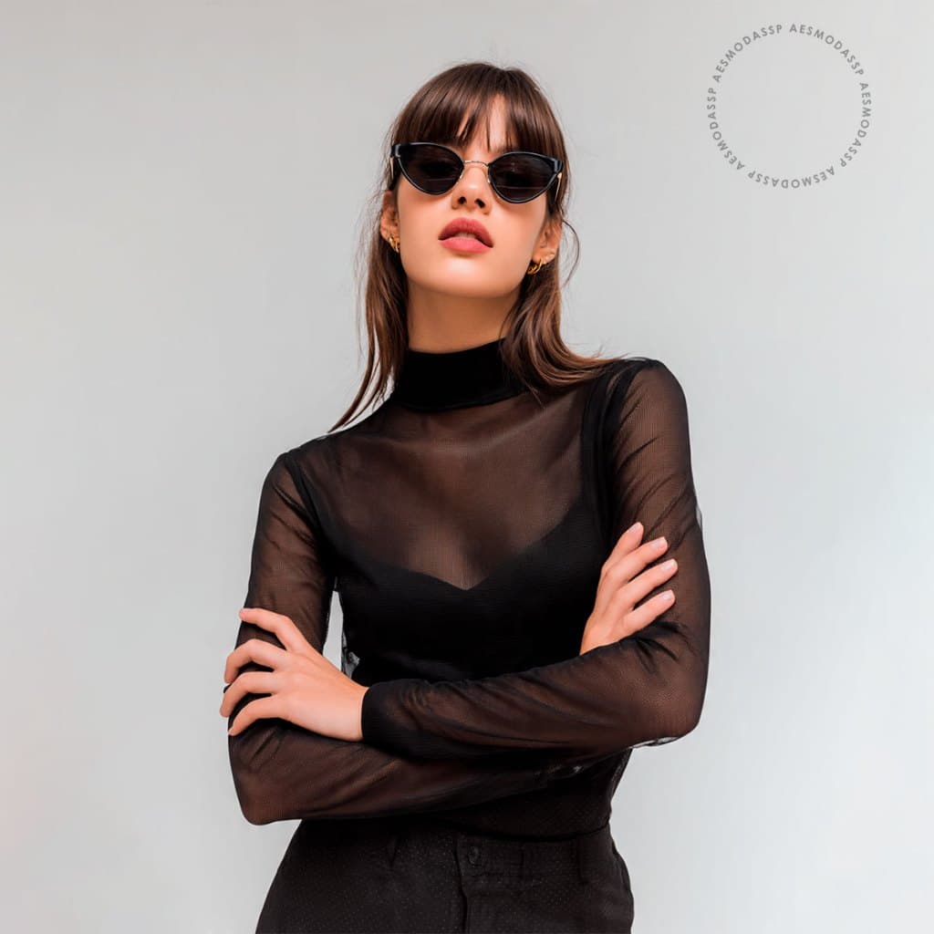 Blusa De Tule Preta Feminina Manga Longa  Segunda Pele