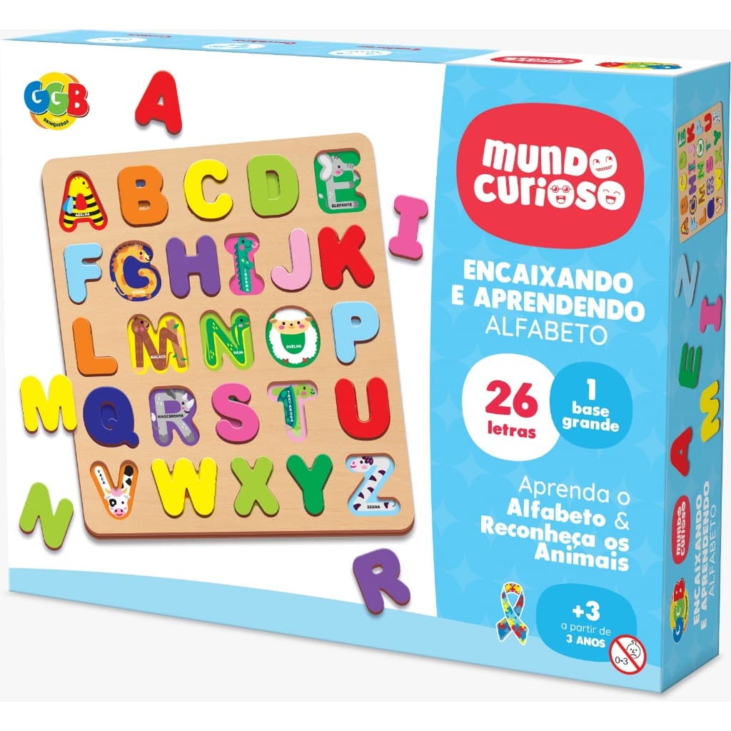 Brinquedo Educativo Infantil Encaixando e Aprendendo o Alfabeto GGB - Jogo Pedagógico Alfabeto