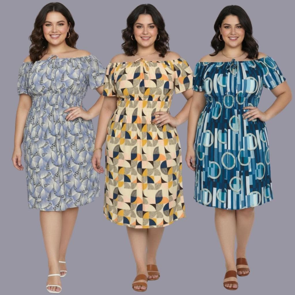 Kit com 3 Vestidos Soltinho Com Elasticidade Otimo Caimento (cores Sortidas)