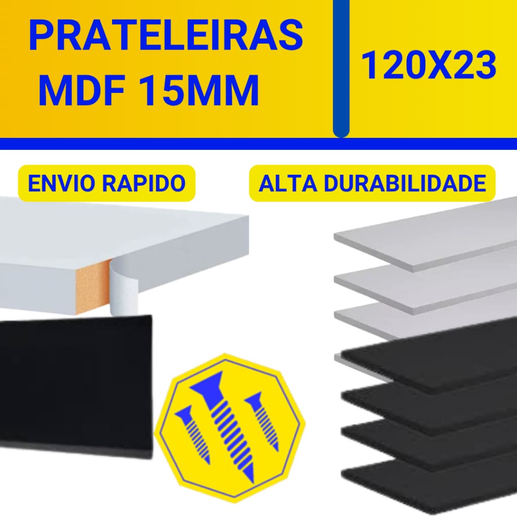 Prateleira Lisa 120x23cm Mdf 15mm Branco nicho parede prateleiras
