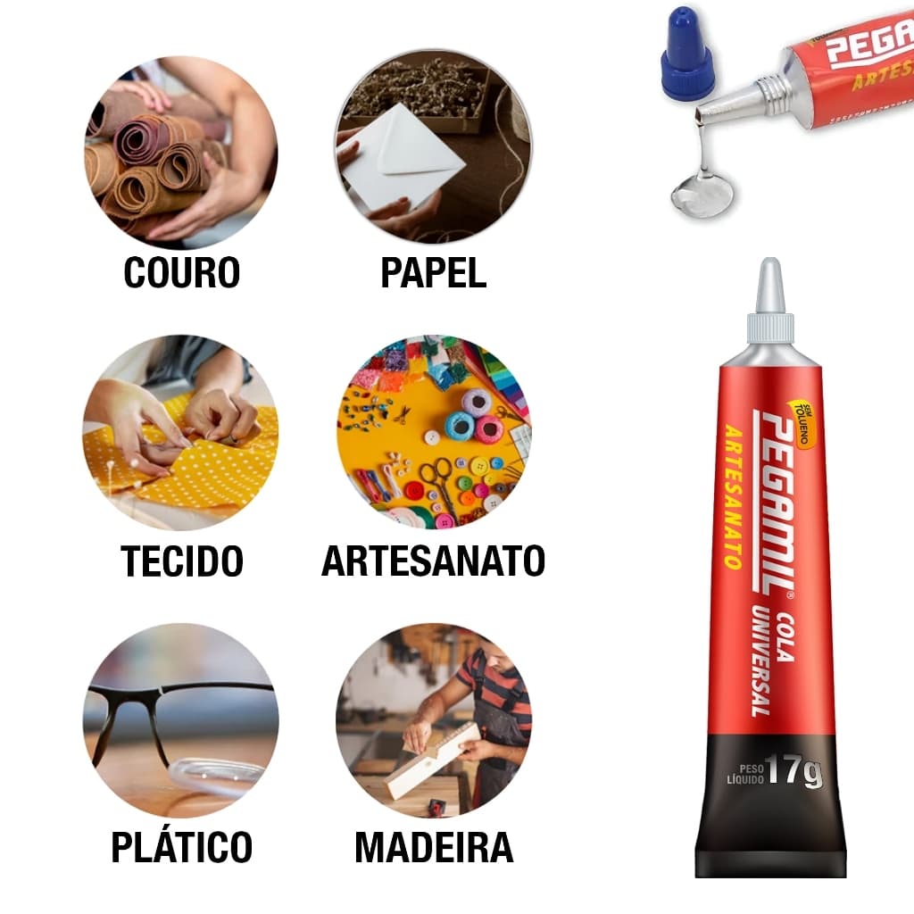 Cola Pegamil Para Tecido Papel Madeira Couro Plástico
