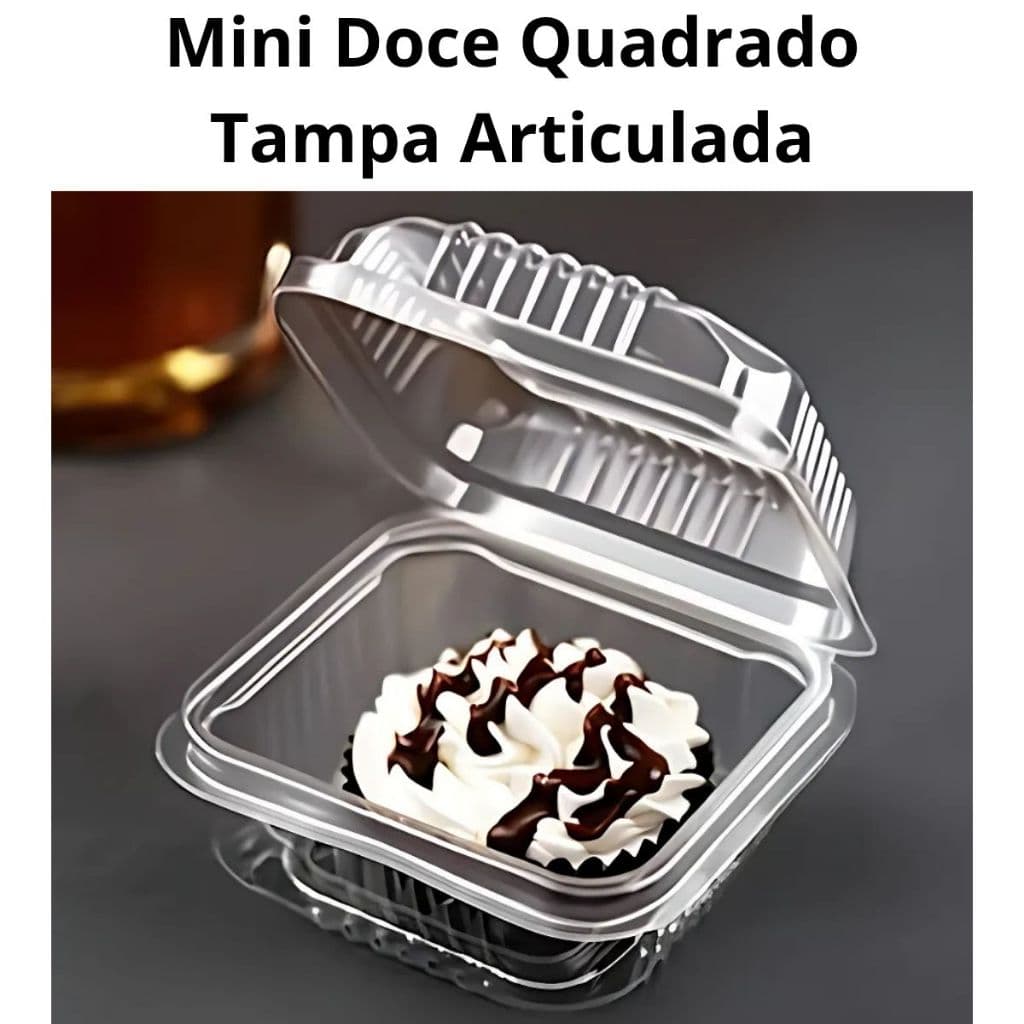 Embalagem Mini Pote Quadrado Bolos Doces Sobremesas Tampa Articulada 300 Unidades