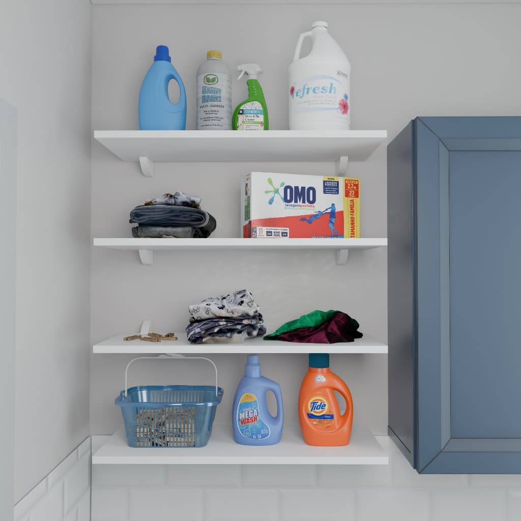 Kit 4 Prateleiras 90x25cm com Suporte ÁGUIA para Lavanderia | Organização e Espaço