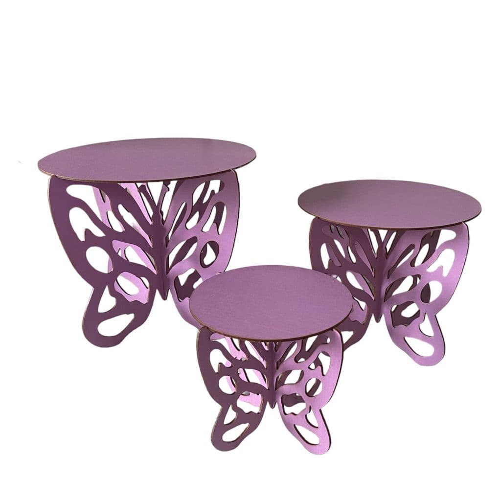Kit Trio De Boleiras Borboleta Pmg Mdf Cru Decoração Festa Pintada Cor Roxa