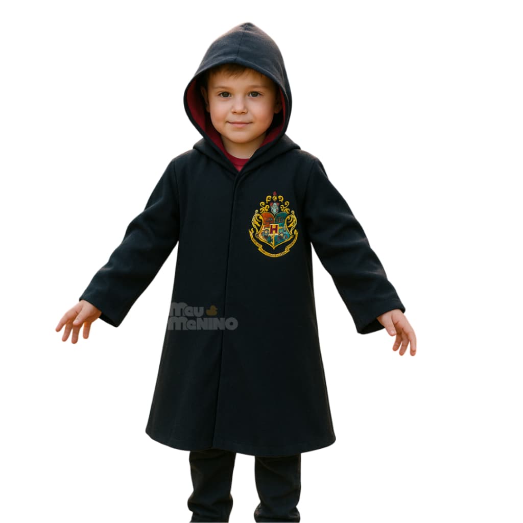 Capa Manto Infantil Harry Potter Preto Com Touca