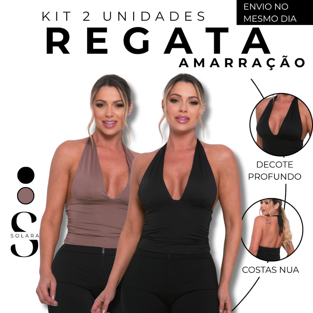 KIT 02 Regata Amarraçao Costas Aberta Decote Blusa Amarra No Pescoço Sem Transparencia
