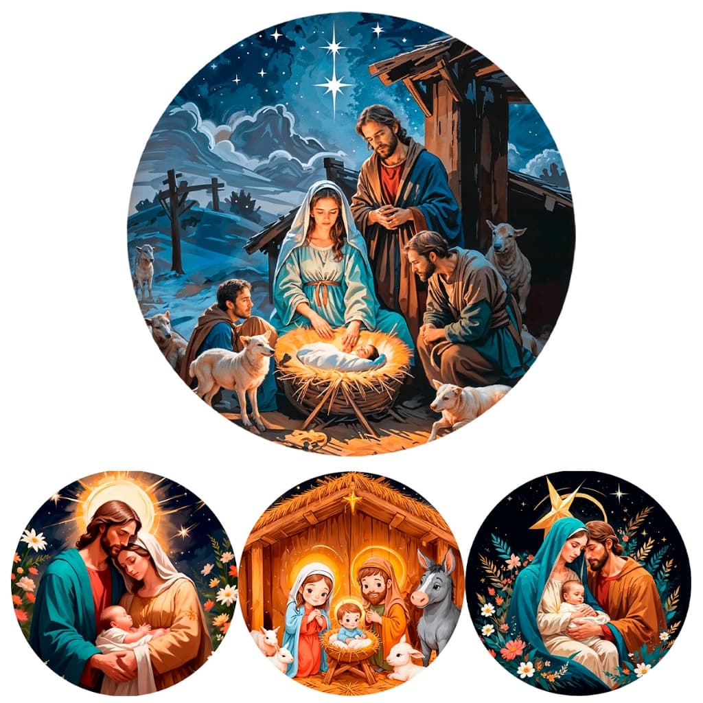Painel Redondo Natal Religioso Jesus Familia C/ Elástico 50 cm