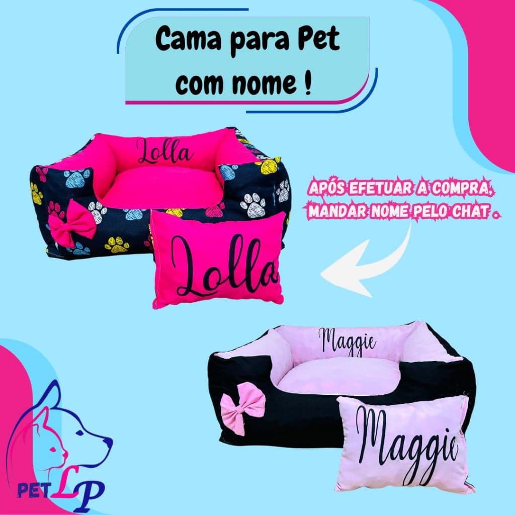 Cama Pet Cama para Cachorro e Gato Personalizada com nome e almofadinha com Zíper Facilita Lavagem