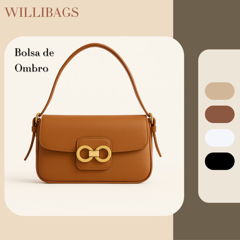 Bolsa Versátil Feminina Ombro Alça Ajustável Detalhes Dourados