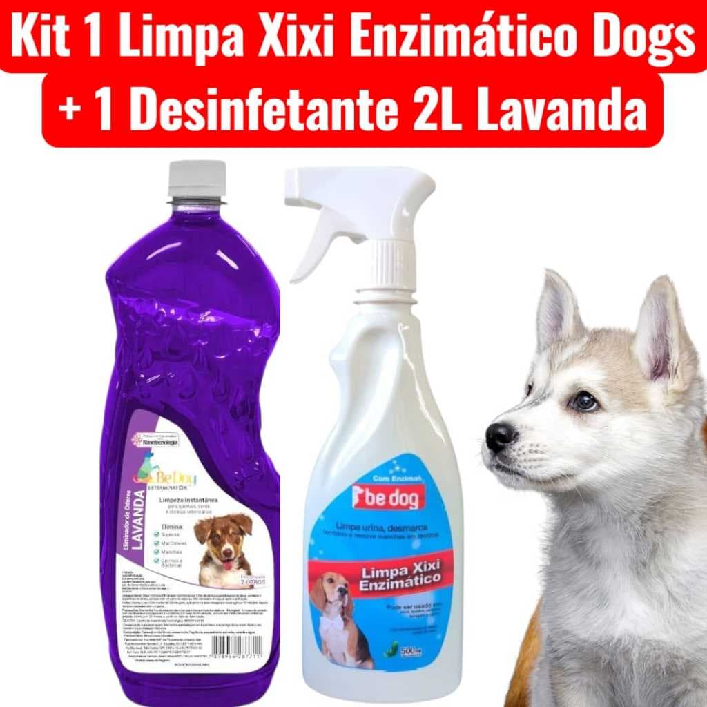 Kit 1 Limpa Xixi Enzimático Cachorro 500ml + 1 Desinfetante 2L - Lavanda - Be Dog