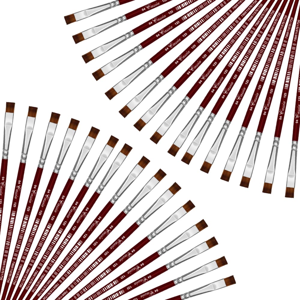 Kit Pincel Chato Para Pintura Artistico Cabo Curto 123-04 - Pincéis Cassia (ESCOLHA QUANTIDADE)