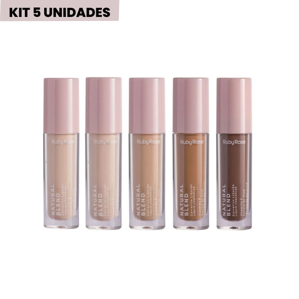 Kit 5 Corretivos Ruby Rose Natural Blend – Alta Cobertura, Longa Duração e Acabamento Matte Natural