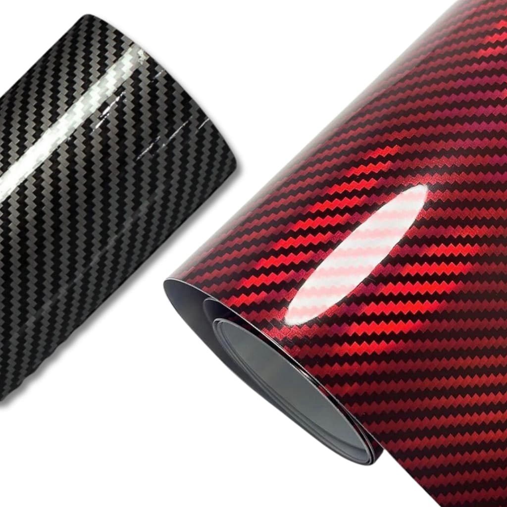 Pelicula Adesiva Envelopamento Fibra Carbon 4D Vinil Automotivo Vermelho