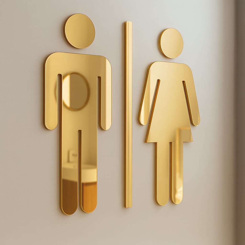 Kit Placa Sinalização Banheiro Acrílico Espelhado Feminino e Masculino WC