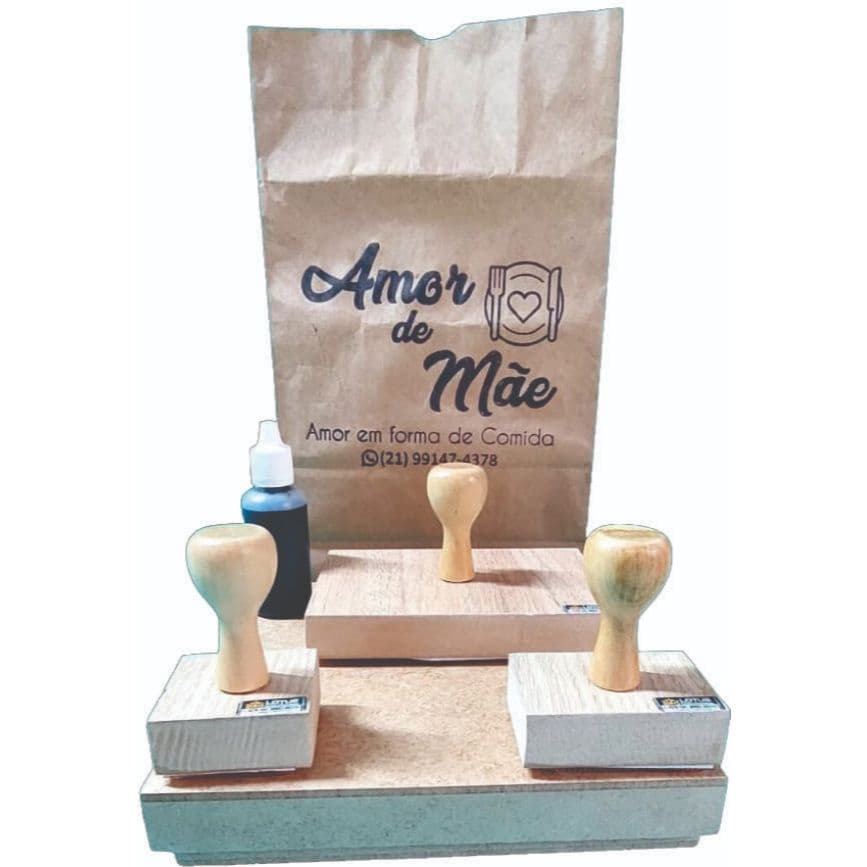 Kit Carimbos: 01 Carimbo 12x12cm + 03 carimbos até 5cm + almofada + tinta
