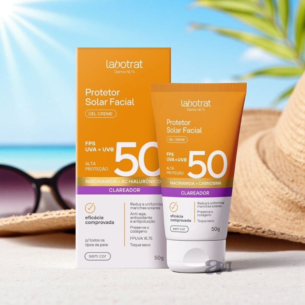 Protetor Solar Facial FPS 50 Labotrat Dermo Sun Sem Cor | Gel Creme Clareador, Toque Seco – 50g