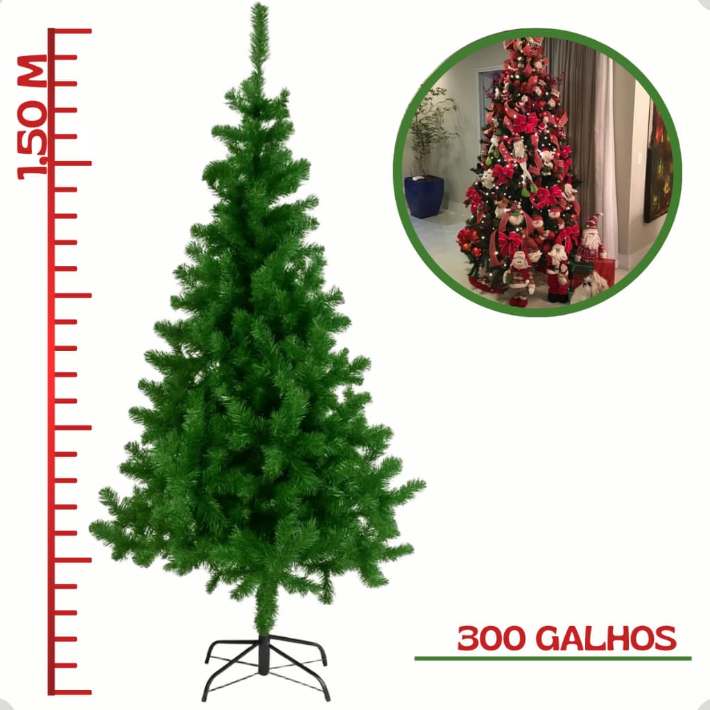 Árvore De Natal 150cm Pinheiro Canadense 300 Galhos Tradicional Verde Decoração Premium